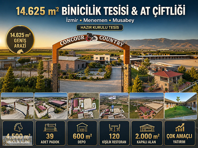 İzmir Menemen'de Satılık Binicilik Tesisi ve Çiftlik - 14.625 m²